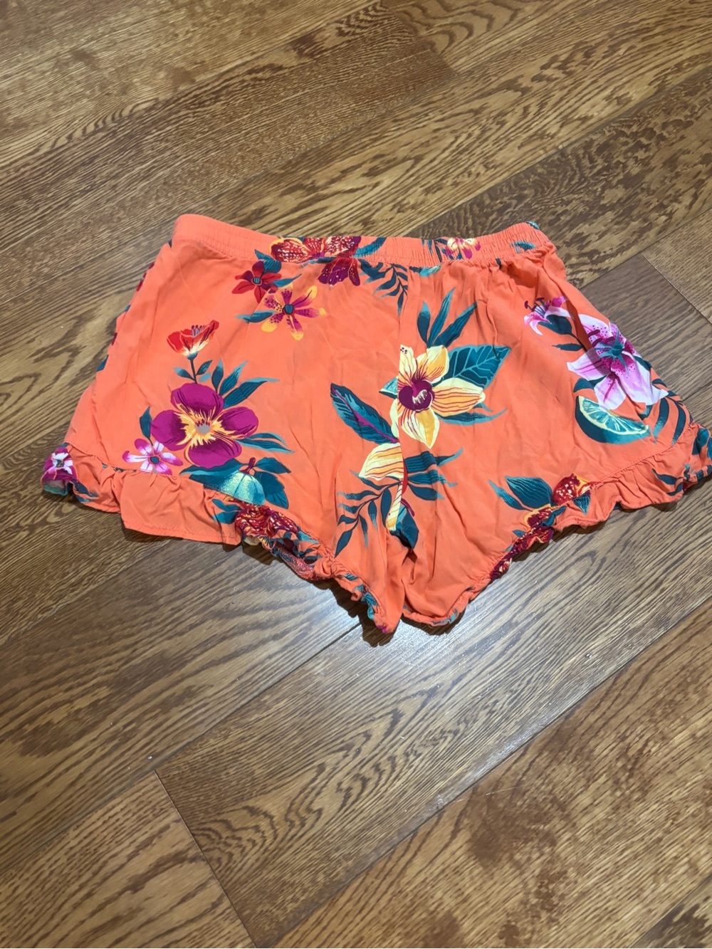 Old Navy Bright Orange Tropical Floral Ruffle Shorts